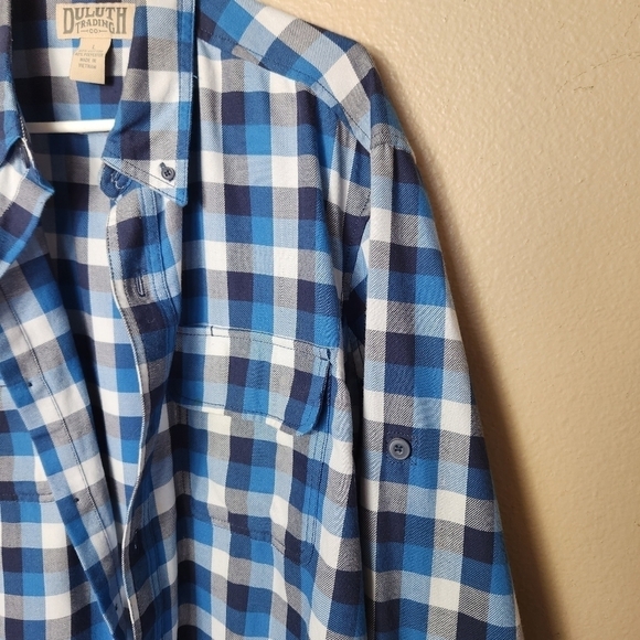 Duluth Trading Co Mens Crosscut Performance Blue Plaid Flannel Shirt-Size L - Picture 6 of 13